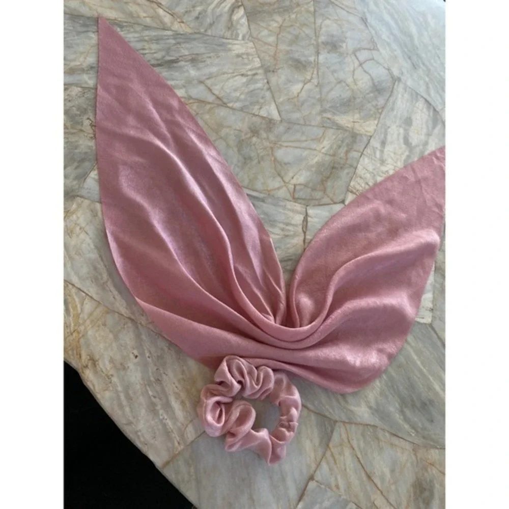 Pink Shimmer Hair Scarf and Matching Scrunchie‎ Set Dusty Rose Silky Accessory
